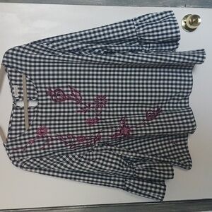 Jennifer&Grace Black and White Gingham Top with Purple Embroidery